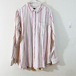 Gap Linen Blend Long Sleeve Striped Button Down Shirt Women Size XL Blue/Pink